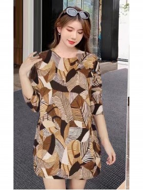 Leaves Printed Jersey Knit Fashion Top 